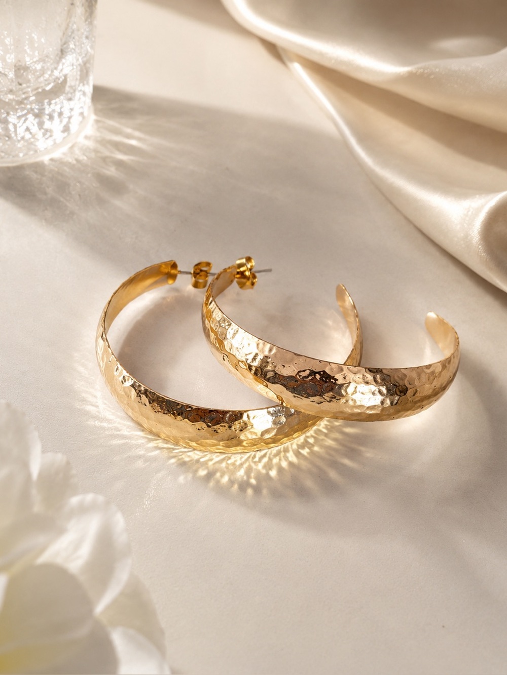 Hammered Gold-Tone Statement Hoop Earrings | 2.25” | Lightweight